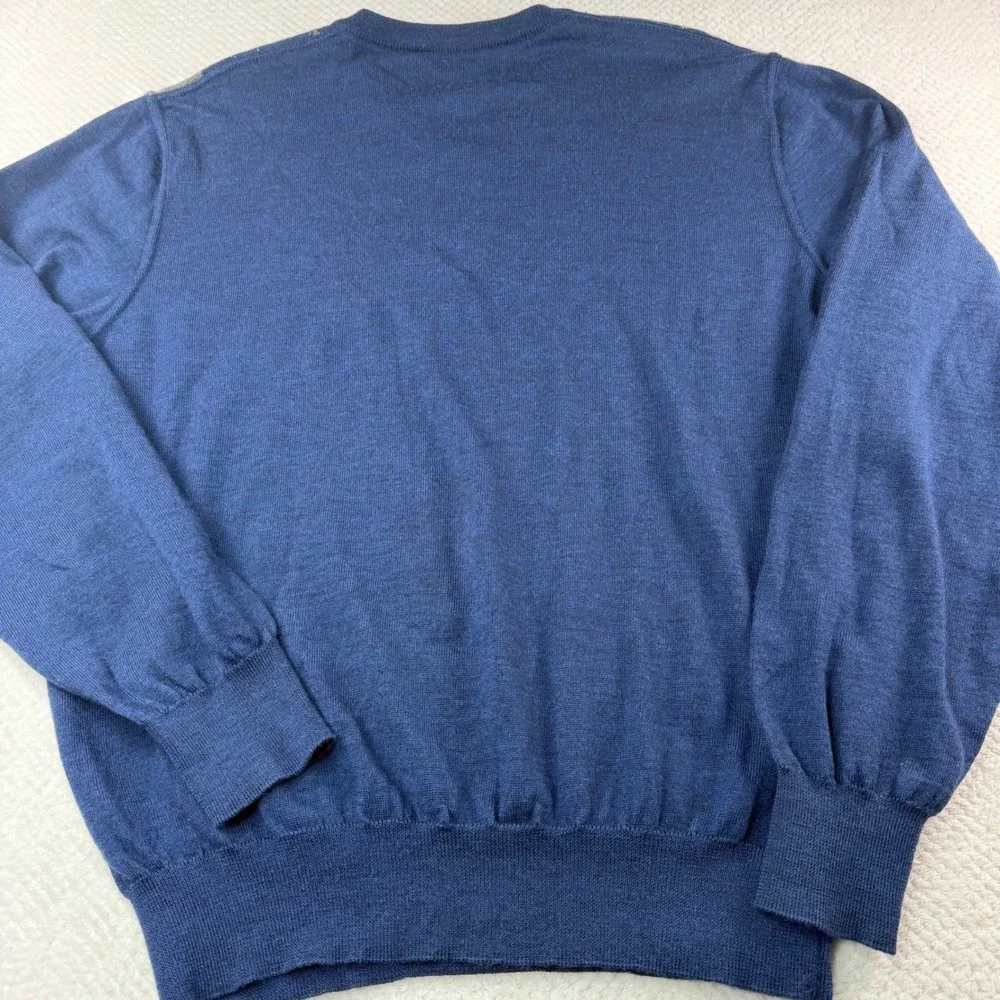 Vintage Paul Stuart Italy Extrafine Merino Wool Argyle V-Neck Sweater Blue L
